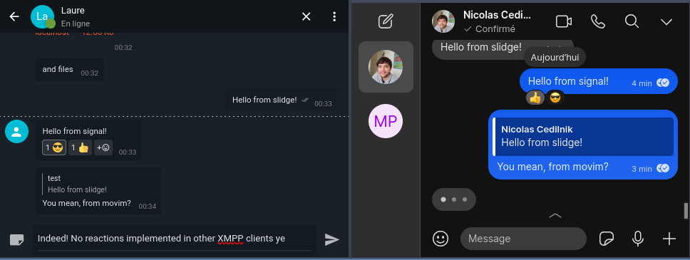 Left: Movim; right: signal desktop app